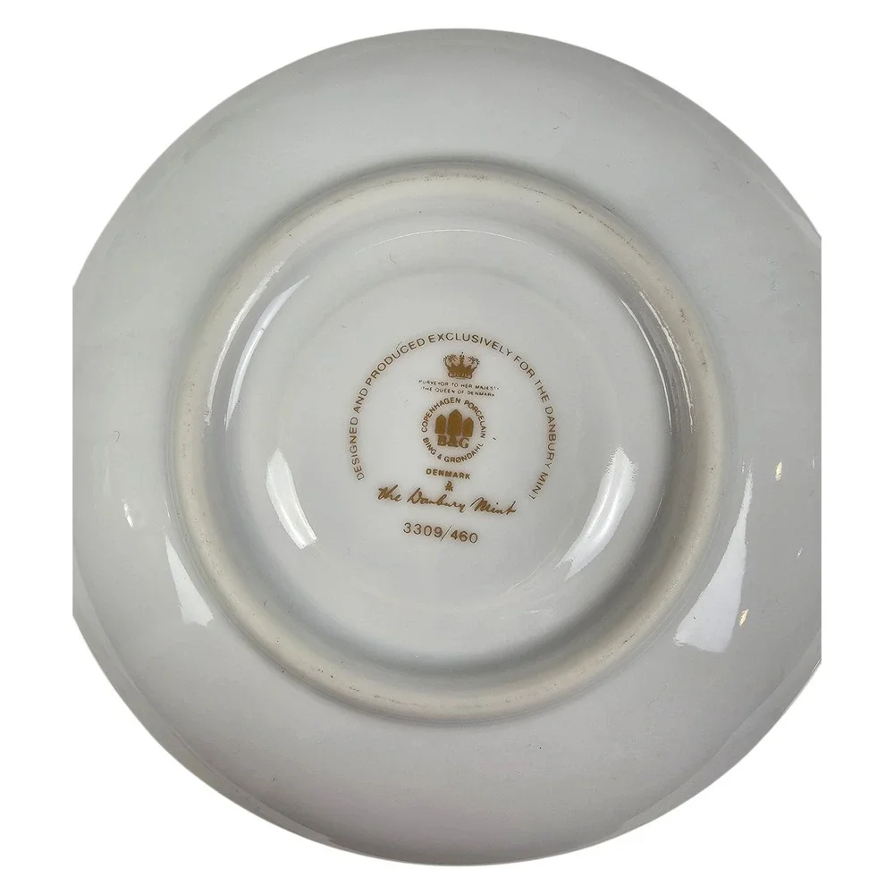 Bing & Grondahl Seagull Teacup Saucer Set Gold Trim‎ Danbury Mint 3309/460 Blue
